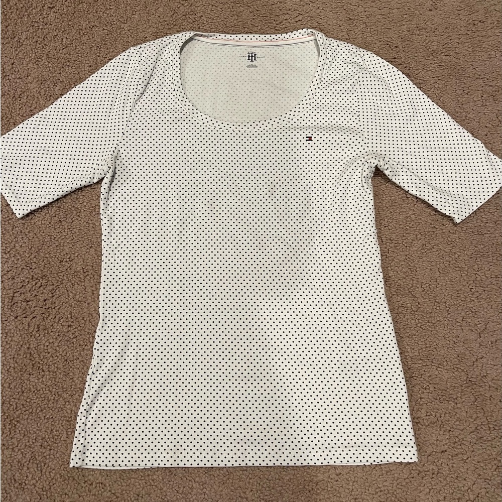 TOMMY HILFIGER Polka Dots RoundNeck Short Sleeve Top